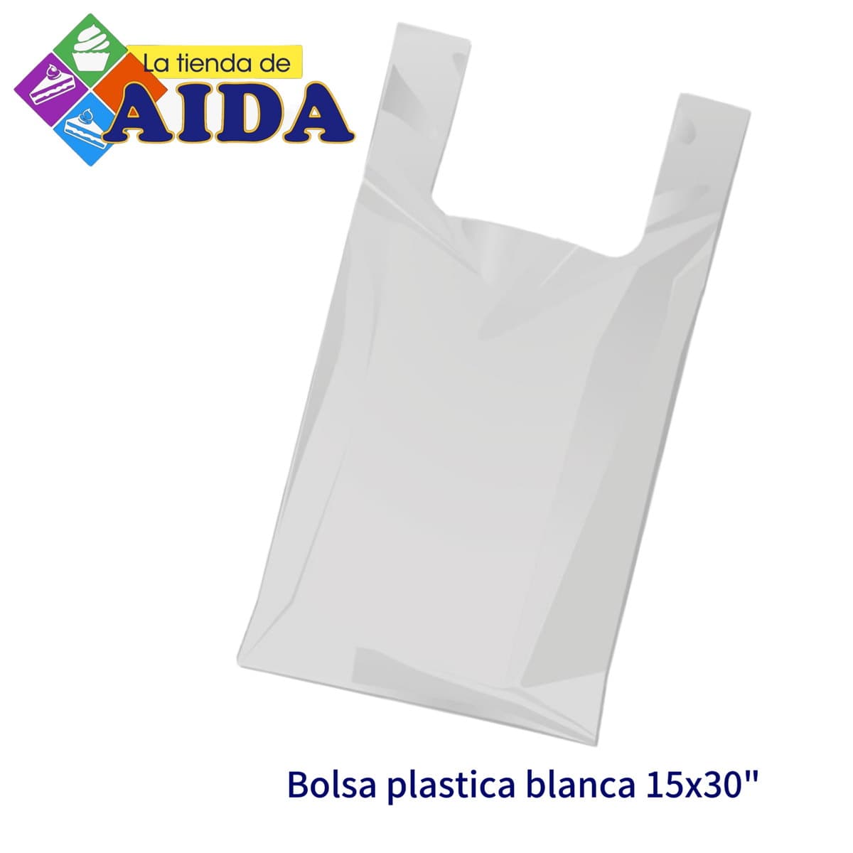 Bolsa Plastica Blanca con Asas 15 × 30 pulg (≈ 38 × 76 cm)