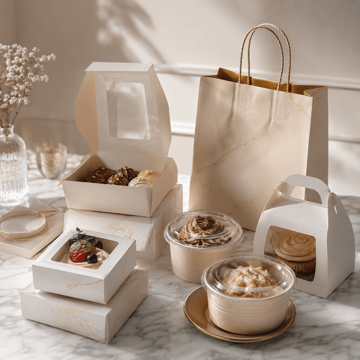 Empaques y envases para postres y comida para llevar, imagen ilustrativa