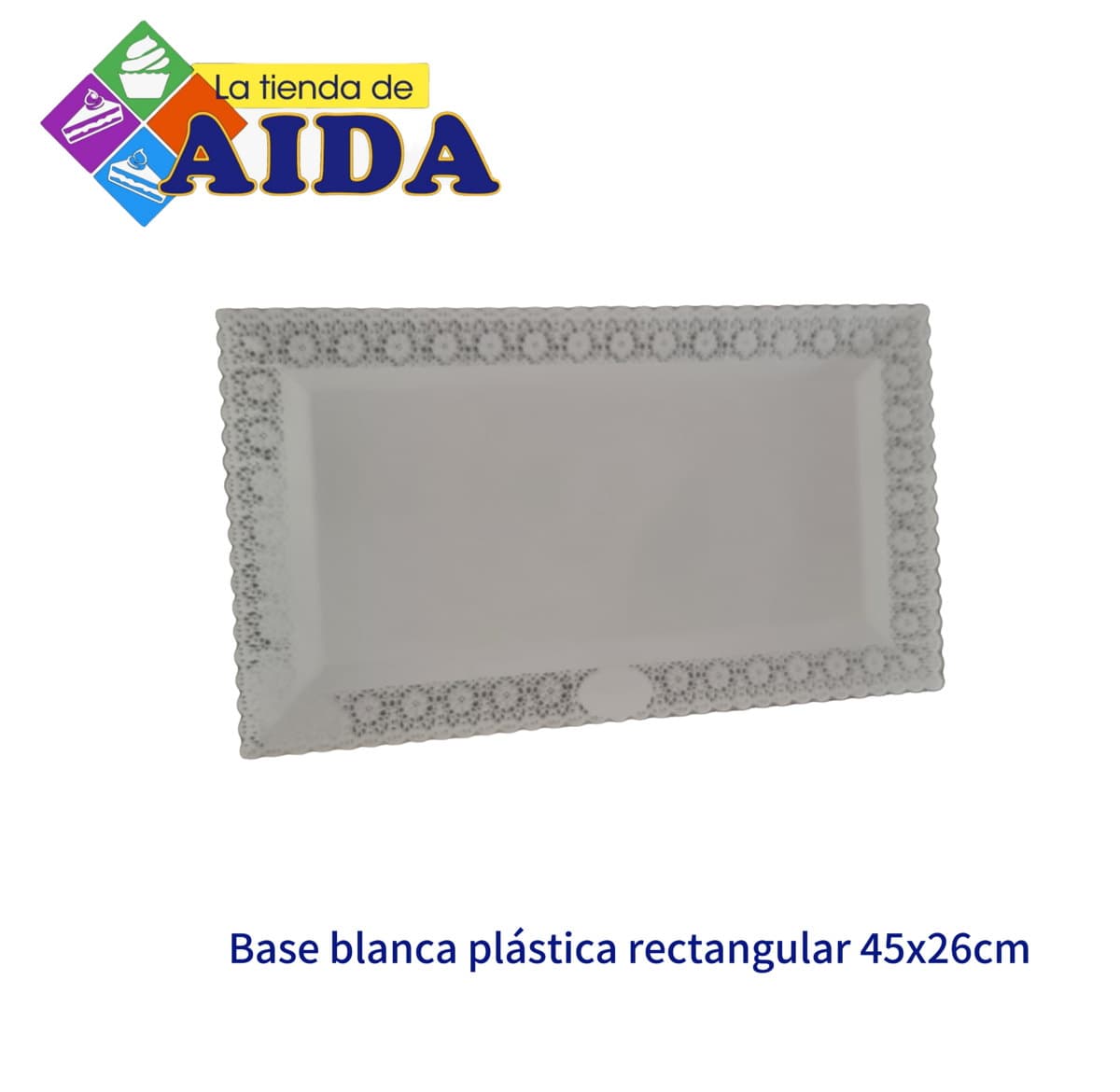 Base blanca plástica rectangular 45x26cm