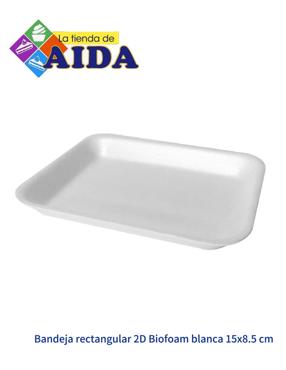 Bandeja rectangular 2D Biofoam blanca 15x8.5 cm