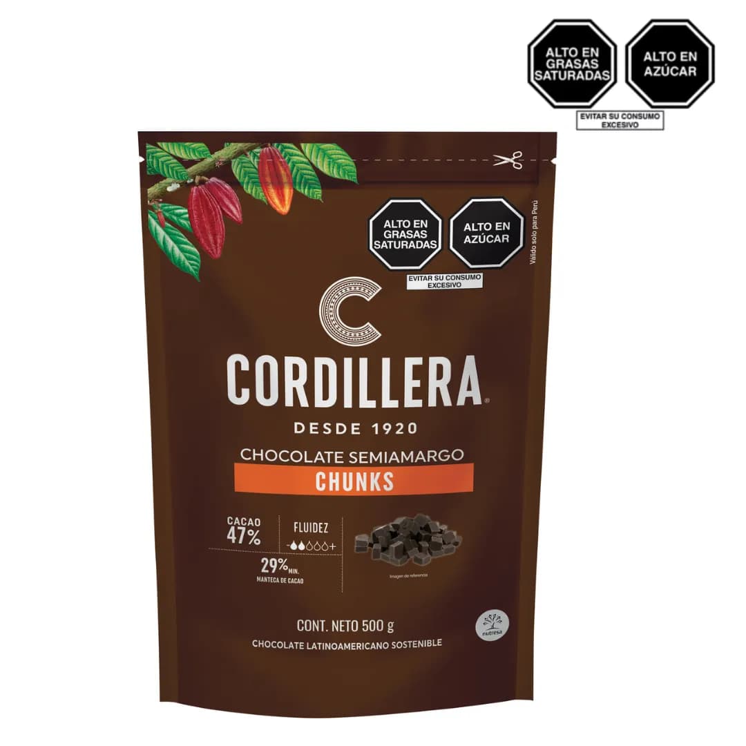 Chunks de chocolate real semiamargo 47% Cordillera 500 g